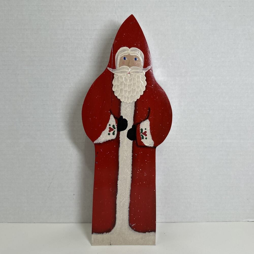 Santa Claus Solid Wood Hand Painted Folk Art Signed Primitive 12" Figurine
